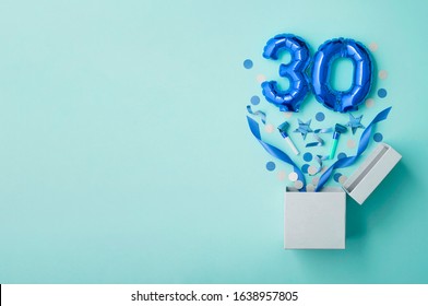 Number 30 birthday balloon celebration gift box lay flat explosion - Shutterstock ID 1638957805