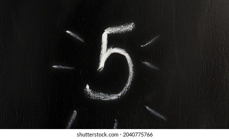 Number 5 Hand Drawn With Chalk On  Chalkboard