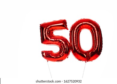 Number 50 Red Balloons Isolated On White