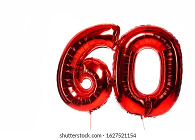 Number 60 Red Balloons Isolated On White