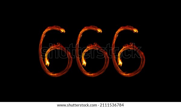 Number 666 written\
with fire on black night