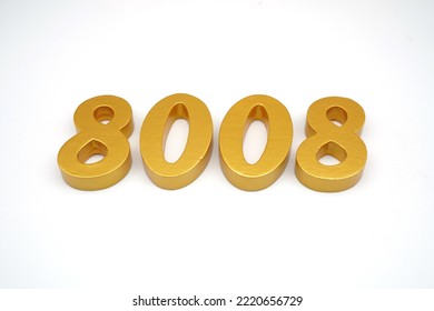 Number 8008 is made of gold-painted teak, 1 centimeter thick, placed on a white background to visualize it in 3D.                                