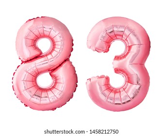 Number 83 eighty three of rose gold inflatable balloons isolated on white background. Pink helium balloons forming 83 eighty three number - Shutterstock ID 1458212750