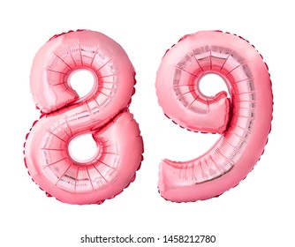 Number 89 eighty nine of rose gold inflatable balloons isolated on white background. Pink helium balloons forming 89 eighty nine number - Shutterstock ID 1458212780