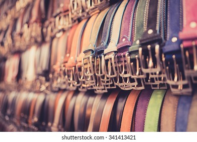 A Number Of Belts In A Florence Market.