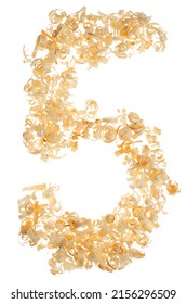 Number Five 5 Made Of Wooden Sawdust On A White Isolated Background