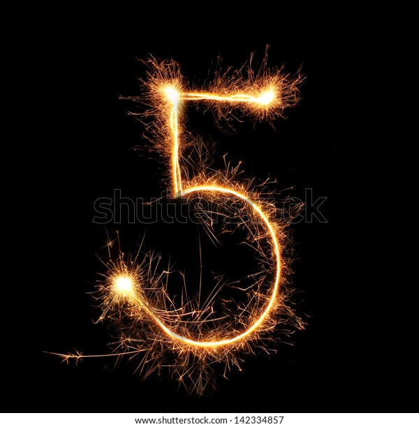 Number Five Sparklers On Black Background Stock Photo 142334857 ...