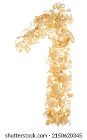 Number One 1 Made Of Wooden Sawdust On A White Isolated Background