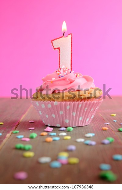 Number One Birthday Candle On Pink Stock Photo (edit Now) 107936348