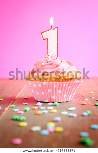 Number One Birthday Candle On Pink Stock Photo (Edit Now) 217563391