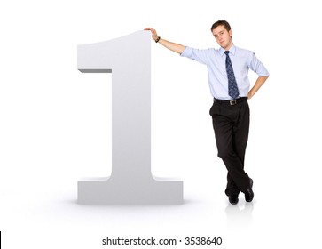 Number One With A Business Man Next To It - Isolated Over A White Background