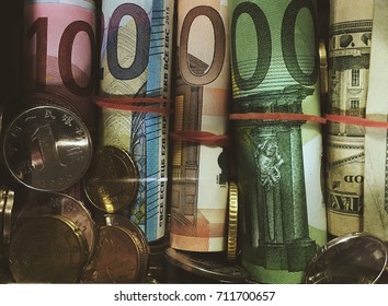 number of one hundred thousand made with bank notes - Shutterstock ID 711700657