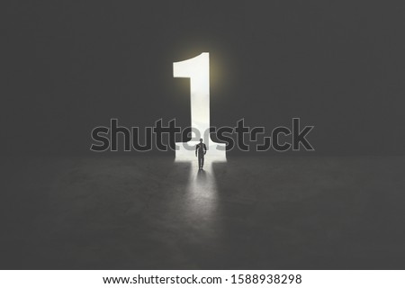number one shaped as a hole in concrete wall, victory concept