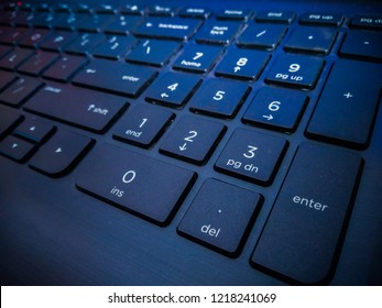 Number pad ,Keyboard from the perspective close up