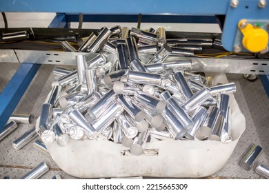 A Number Of Rolls Of Aluminum Lies In The Production Shop Of The Plant. Metal Processing, Aluminum Plant. Bags With Recycled Raw Materials Are Recycled.