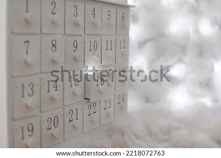 The Number Sixteen Written On A Advent Calendar Drawer. Christmas Countdown Surprise.