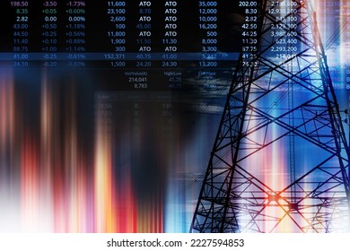 number of stock market business and electric pole energy industry background