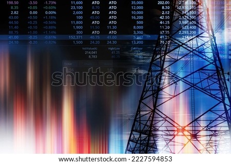 number of stock market business and electric pole energy industry background
