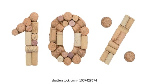Number ten 10  percent made of wine corks Isolated on white background