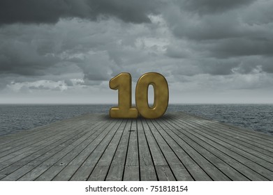 number ten on wooden floor at ocean