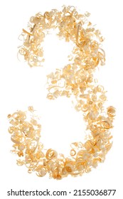 Number Three 3 Made Of Wooden Sawdust On A White Isolated Background