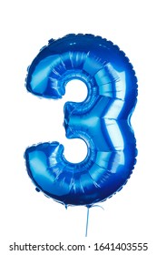 Number Three Years Blue Balloon, Isolated On White