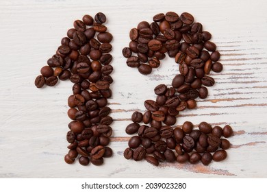 Number Twelve Made Of Coffee Beans.