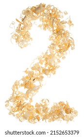 Number Two 2 Made Of Wooden Sawdust On A White Isolated Background