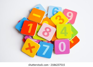 Number Wood Block Cubes For Learning Mathematic, Education Math Concept.