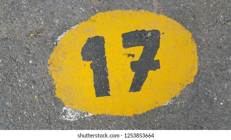 Yellow Imprint Number Fifteen On Tarmac Stock Photo (Edit Now) 567271177