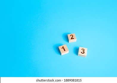 Numbered Blocks On A Blue Background. Simple Steps. Organization And Systematization. Roadmap Agreement. Implementation Of Decisions, Action Stages. Work Instructions. Business Planning, Action Plan.