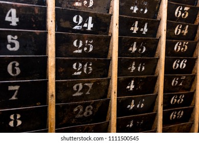 Numbered Old And Faded Time Clock Punch Card Wall Rack Empty