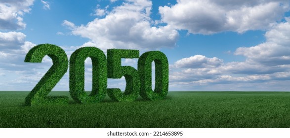 Numbers 2050 from grass. A symbol of sustainable development and full transition to renewable energy by 2050 year. - Shutterstock ID 2214653895