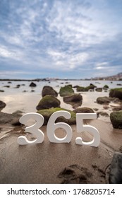 Numbers 365 on the beach shore