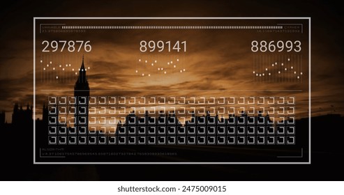 Numbers changing and data processing on a computer screen. Global business and digital interface concept digitally generated image.