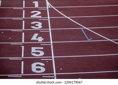 Numbers on a running track. Empty sports arena. - Shutterstock ID 1204179067