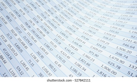 Numbers On A Spreadsheet In Columns And Rows Facing Right