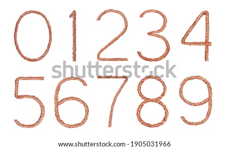 Numbers set  made of copper wire  isolated on white background
