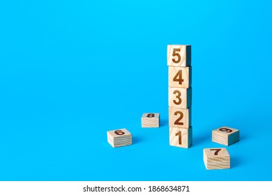 Numbers Tower Of Wooden Blocks. Simple Steps. Organization And Systematization. Business Planning, Action Plan. Roadmap Agreement Implementation Of Decisions, Action Stages. Instructions For Work.