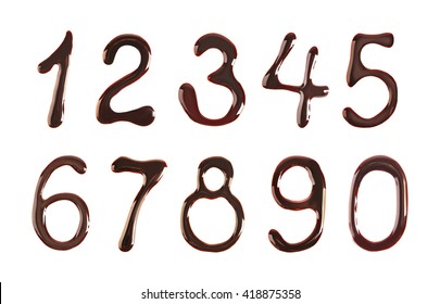 Numbers Written With Liquid Chocolate Isolated On White