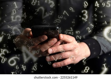 numerology, investment, young businessman using smartphone business, technology and social media concept surrounded by numbers - Powered by Shutterstock