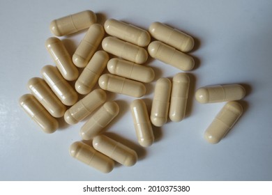 Numerous Beige Capsules Of Milk Thistle Extract From Above