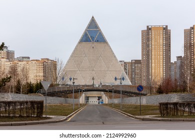 Nur Sultan (Astana), Kazakhstan, 11.11.21. Palace Of Peace And Reconciliation, Iconic Pyramid-shaped Glass And Steel Cultural Center With A Conference Room, Opera Hall And Exhibits.