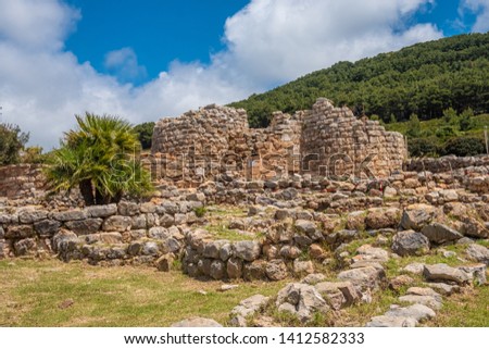 Nuraghe Palmavera, Alghero, Sardinia, Italy.  is an archaeological site located in the territory of Alghero, Sardinia. Built during the Bronze and the Iron Ages. Stock photo © 