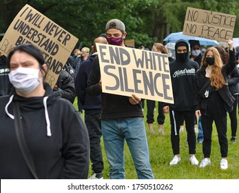 Nuremberg, Bavaria, Germany -June 6, 2020: Black Lives Matter And Anti-Racism Protests In Nuremberg. George Floyd's Murder In Police Custody Sparked 5000 Protesters To Speak Out Against Racism