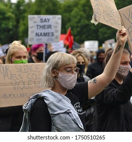 Nuremberg, Bavaria, Germany -June 6, 2020: Black Lives Matter And Anti-Racism Protests In Nuremberg. George Floyd's Murder In Police Custody Sparked 5000 Protesters To Speak Out Against Racism