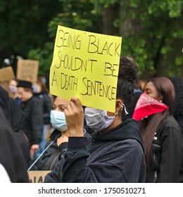 Nuremberg, Bavaria, Germany -June 6, 2020: Black Lives Matter And Anti-Racism Protests In Nuremberg. George Floyd's Murder In Police Custody Sparked 5000 Protesters To Speak Out Against Racism