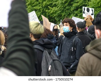 Nuremberg, Bavaria, Germany -June 6, 2020: Black Lives Matter And Anti-Racism Protests In Nuremberg. George Floyd's Murder In Police Custody Sparked 5000 Protesters To Speak Out Against Racism