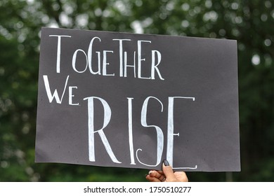 Nuremberg, Bavaria, Germany -June 6, 2020: Black Lives Matter And Anti-Racism Protests In Nuremberg. George Floyd's Murder In Police Custody Sparked 5000 Protesters To Speak Out Against Racism