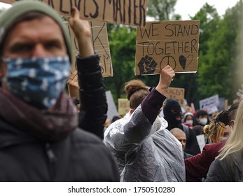 Nuremberg, Bavaria, Germany -June 6, 2020: Black Lives Matter And Anti-Racism Protests In Nuremberg. George Floyd's Murder In Police Custody Sparked 5000 Protesters To Speak Out Against Racism